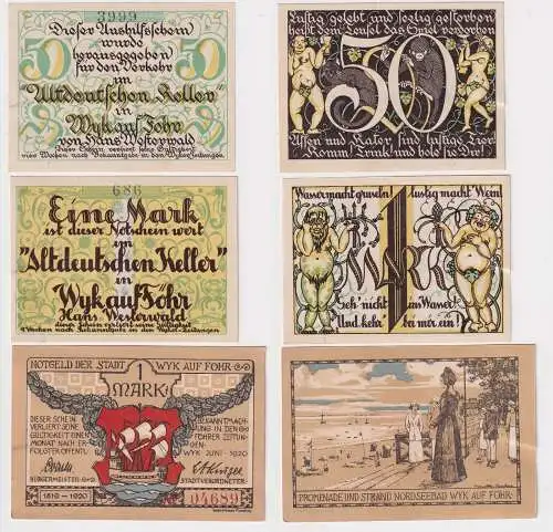 50 Pf. und 2 x 1 Mark Banknoten Notgeld Stadt Wyk auf Föhr 1920 (168826)