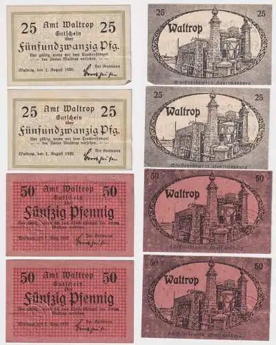 2 x 25 & 50 Pfennig Banknoten Notgeld Stadt Waltrop 1920 (168834)