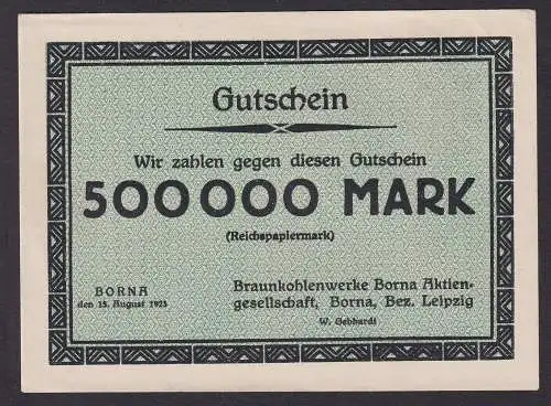 500000 Mark Banknote Braunkohlenwerke Borna 15.8.1923 (108686)