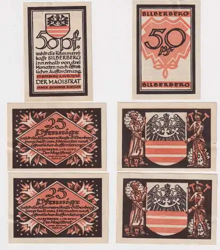 2 x 25 & 50 Pfennig Banknoten Notgeld Stadt Silberberg 1920 (168947)