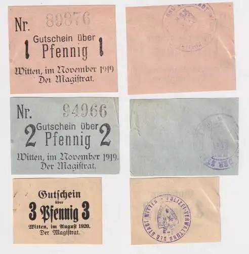 1,2,3 Pfennig Banknoten Notgeld Stadt Witten 1919/1920 (168739)