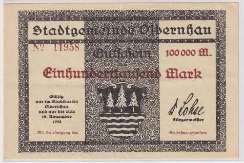 Banknote 100000 Mark Inflation Olbernhau 15.11.1923 (127845)
