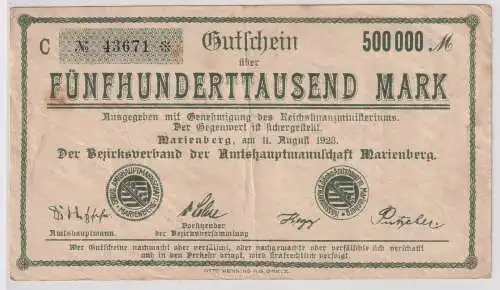 Inflation Banknote 500000 Mark Marienberg 11.8.1923 (126653)