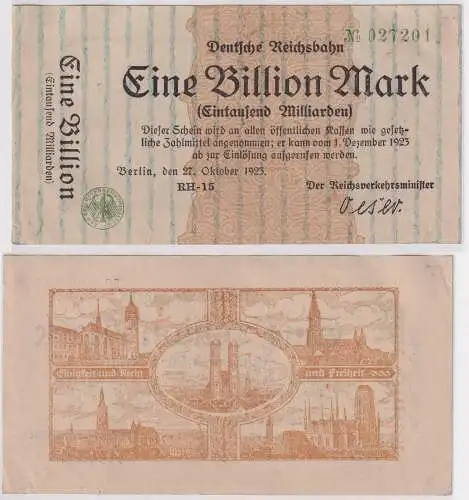 1 Billion Mark Banknote Reichsbahndirektion Berlin 27.10.1923 (129387)