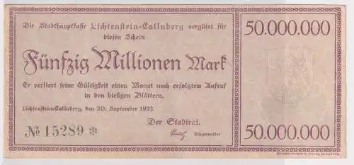 50 Millionen Mark Banknote Inflation Lichtenstein Callnberg 20.9.1923 (143077)