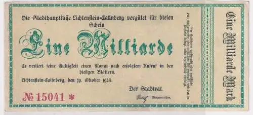 1 Milliarde Mark Banknote Inflation Lichtenstein Callnberg 19.10.1923 (146575)