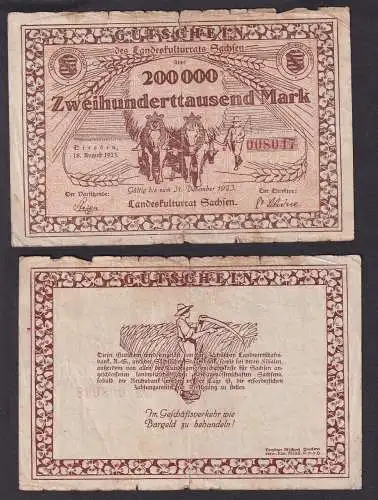 Banknote Inflation 200000 Mark Landeskulturrat Sachsen Dresden 1923 (104974)