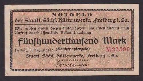 Banknote Inflation 500000 Mark Staatl. Sächs. Hüttenwerke Freiberg 1923 (112837)