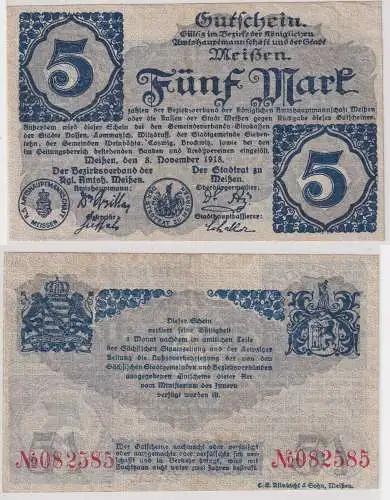 5 Mark Banknote Notgeld Amtshauptmannschaft Meissen 8.11.1918 (134008)