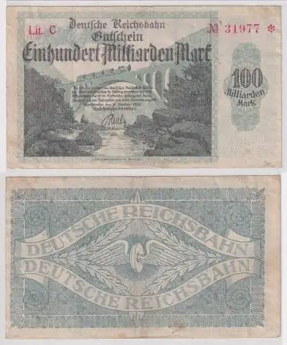 100 Milliarden Mark Banknote Reichsbahndirektion Karlsruhe 15.10.1923 (135363)