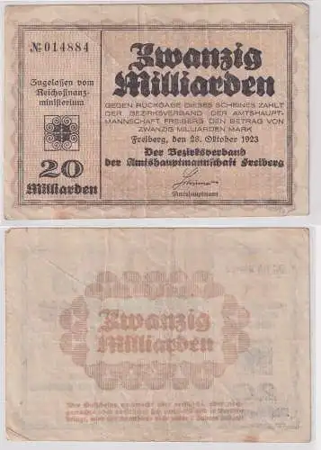 Banknote Inflation 20 Milliarden Mark Amtshauptmannschaft Freiberg 1923 (130339)