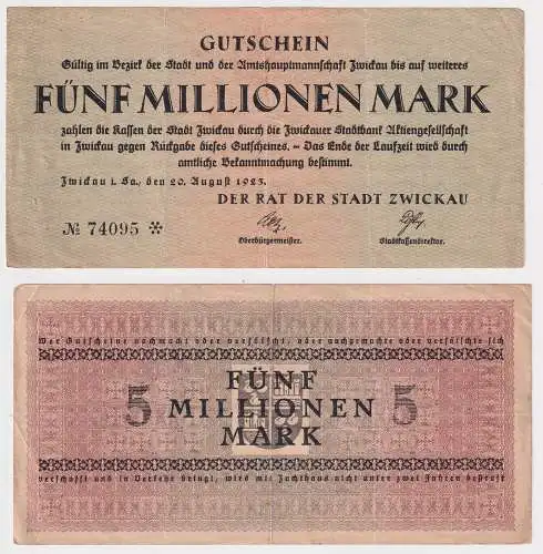 Banknote Inflation 5 Millionen Mark Amtshauptmannschaft Zwickau 1923 (137296)