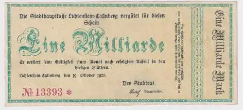 1 Milliarde Mark Banknote Inflation Lichtenstein Callnberg 19.10.1923 (126672)