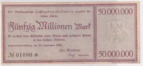 50 Millionen Mark Banknote Inflation Lichtenstein Callnberg 20.9.1923 (146885)