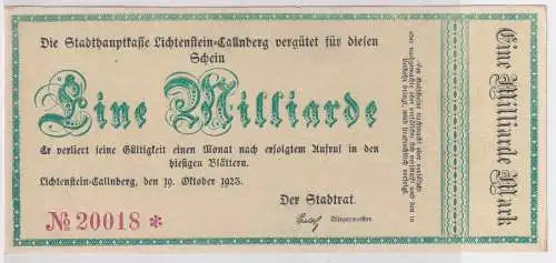 1 Milliarde Mark Banknote Inflation Lichtenstein Callnberg 19.10.1923 (146297)