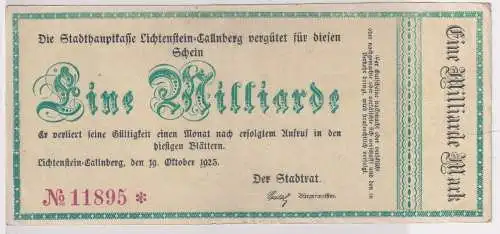 1 Milliarde Mark Banknote Inflation Lichtenstein Callnberg 19.10.1923 (146717)