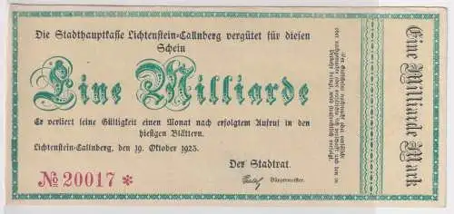 1 Milliarde Mark Banknote Inflation Lichtenstein Callnberg 19.10.1923 (145649)