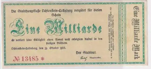 1 Milliarde Mark Banknote Inflation Lichtenstein Callnberg 19.10.1923 (121740)