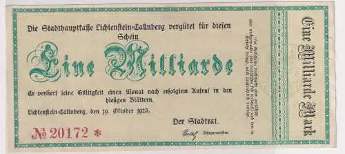 1 Milliarde Mark Banknote Inflation Lichtenstein Callnberg 19.10.1923 (140943)