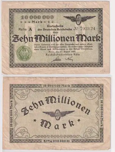 10 Millionen Mark Banknote Reichsbahndirektion Köln 11.8.1923 (122328)