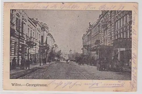 89201 AK Wilno (Vilnius) - Georgstrasse, Straßenansicht mit Pferdekutschen 1916