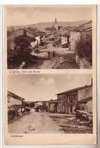 54538 Mehrbild Ak Cogney Frankreich France Dorf mit Kirche und Dorfstrasse 1917