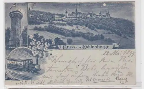90809 AK Gruss aus Kahlenberge - Aussichts-Warte, Hôtel, Gesamtansicht bei Nacht