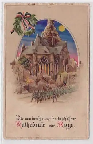 40259 Halt gegen das Licht Ak von den Franzosen beschossene Kathedrale von Roye