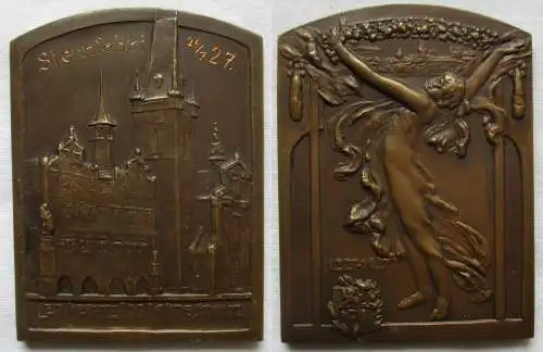 rare Bronze Plakette Sternfahrt Leitmeritz 700 Jahre Stadt 1927 (144177)