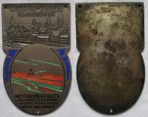 rare ADAC Bronze Plakette Motorboot Regatta Weser Preis Bremen 1929 (146817)