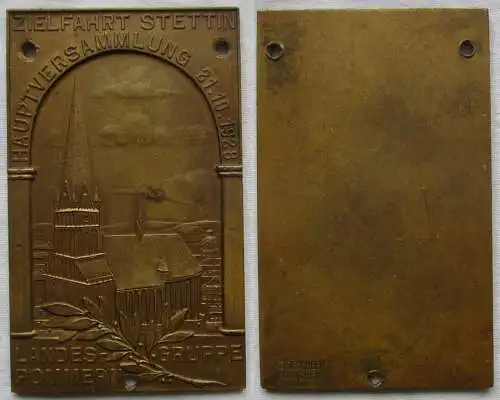 rare Bronze Plakette Zielfahrt Stettin Landesgruppe Pommern 21.10.1928 (146340)