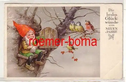 81269 Ak Die besten Glückwünsche zum Neuen Jahre, Zwerg im Baumhaus 1940