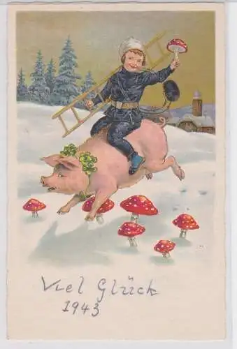 88031 Ak Schornsteinfeger reitet auf Glücksschwein 1943