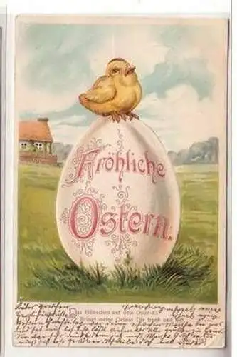 57609 geprägte Ak Fröhliche Ostern - Küken auf einem großen Ei 1903