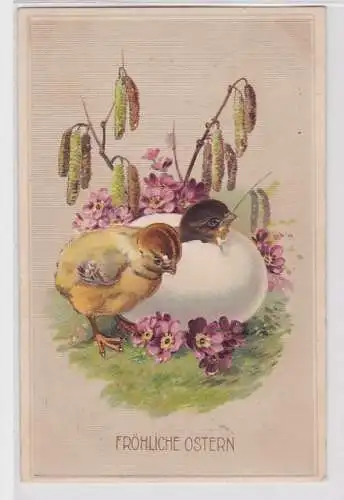 20865 Präge Glückwunsch AK Frohe Ostern - Zwei Küken vor Weidenkätzchen 1912