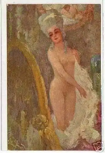 02941 Ak Erotik Nackte Dame des Rokoko um 1920