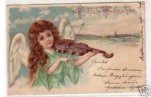 15677 Weihnachts Ak kleiner Engel spielt Geige 1903