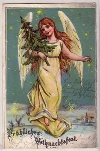 23782 Weihnachts Ak Engel mit Tannenbaum 1903
