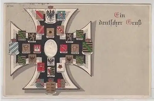 47703 Ak Ein deutscher Gruß - Eisernes Kreuz mit Wappen 1916
