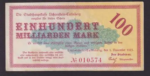 100 Milliarden Mark Banknote Inflation Lichtenstein Callnberg 1.11.1923 (111719)