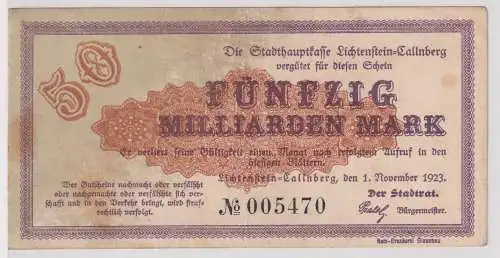 50 Milliarden Mark Banknote Inflation Lichtenstein Callnberg 1.11.1923 (137911)