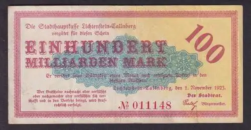 100 Milliarden Mark Banknote Inflation Lichtenstein Callnberg 1.11.1923 (110946)