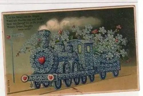 46911 Präge Ak Dampflokomotive geschmückt mit Vergiss Mein Nicht um 1910