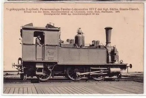 52741 2/3 gekuppelte 2 zylindr. Personenzugs Tender Lokomotive III b T um 1910