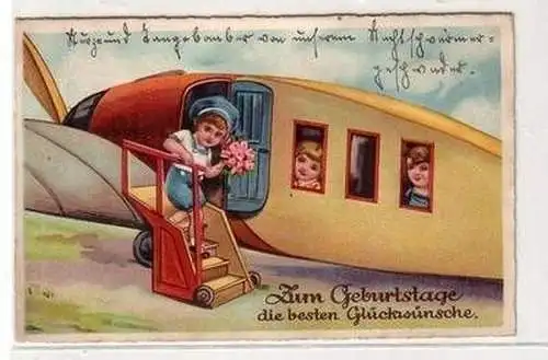 52785 Glückwunsch Geburtstags Ak Junkers Flugzeug mit Kindern 1938