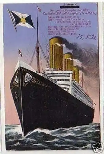 27176 Ak Turbinenschnelldampfer Bismarck 1921