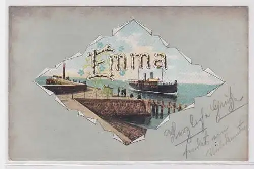 06130 Passepartout AK Emma, Schiff fährt an Hafen