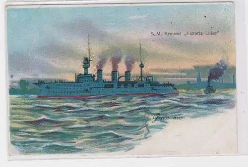 90634 Ak Lithographie Gruß vom S.M. Kreuzer 'Victoria Luise' um 1900