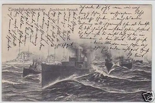 32633 Ak Torpedobootsmanöver Durchbruch Versuch 1908