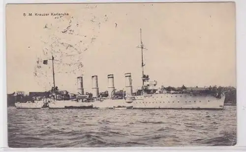 91544 Feldpost AK S. M. Kreuzer Karlsruhe, Kaiserliche Marine, Kriegsschiff 1915